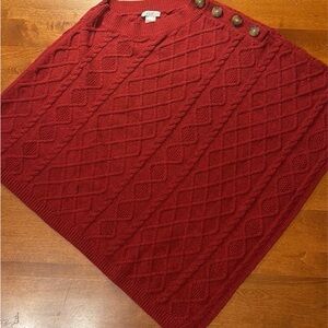 J. Jill Red Cable-Knit Poncho with Button Shoulder